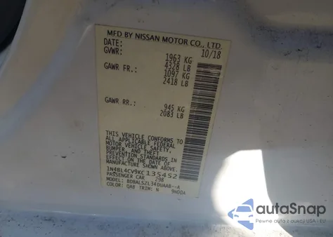 2019 Nissan Altima 2.5 Sr из США, поврежденный, VIN 1N4BL4CV9KC135452